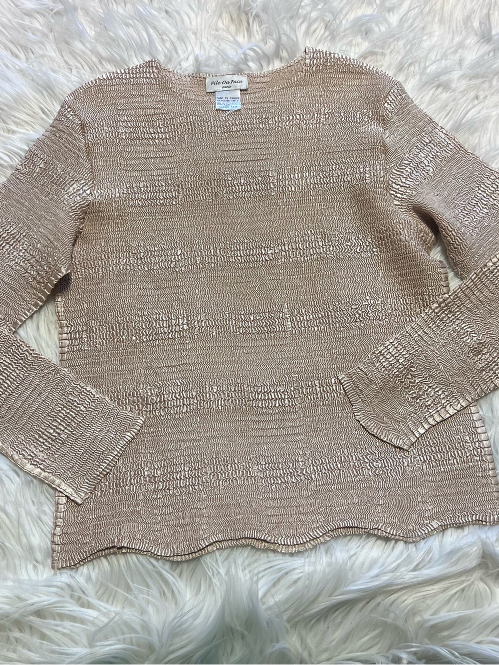 Vintage stretch Pile ou face Paris Lightweight Scoop Neck Sweater in Beige